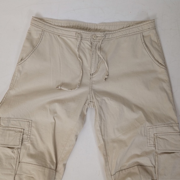 Prana Cream Cargo Capri's Beige Short Ties Pockets Short Baggy Beige Offwhite - Picture 5 of 9